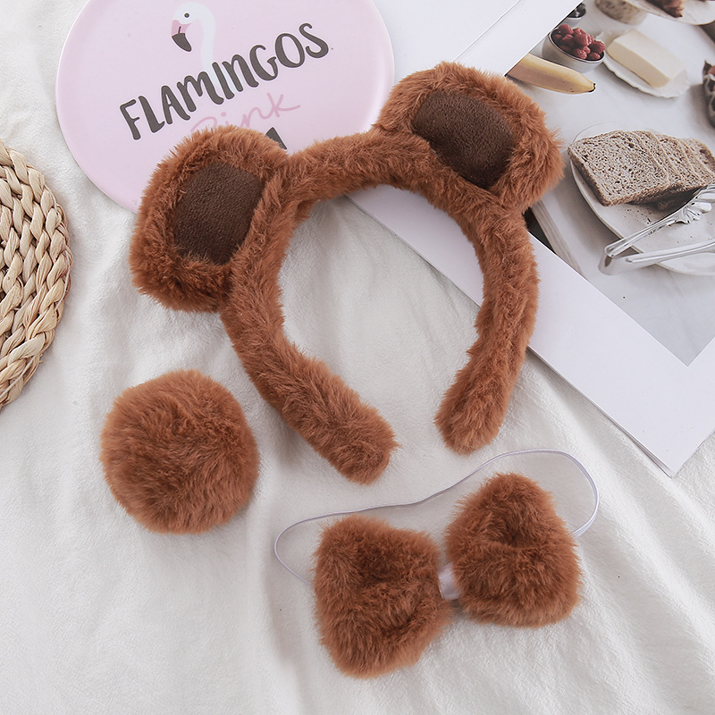 Ensemble 3 pièces sans capuche marron clair-bandeau+queue+noeud papillon