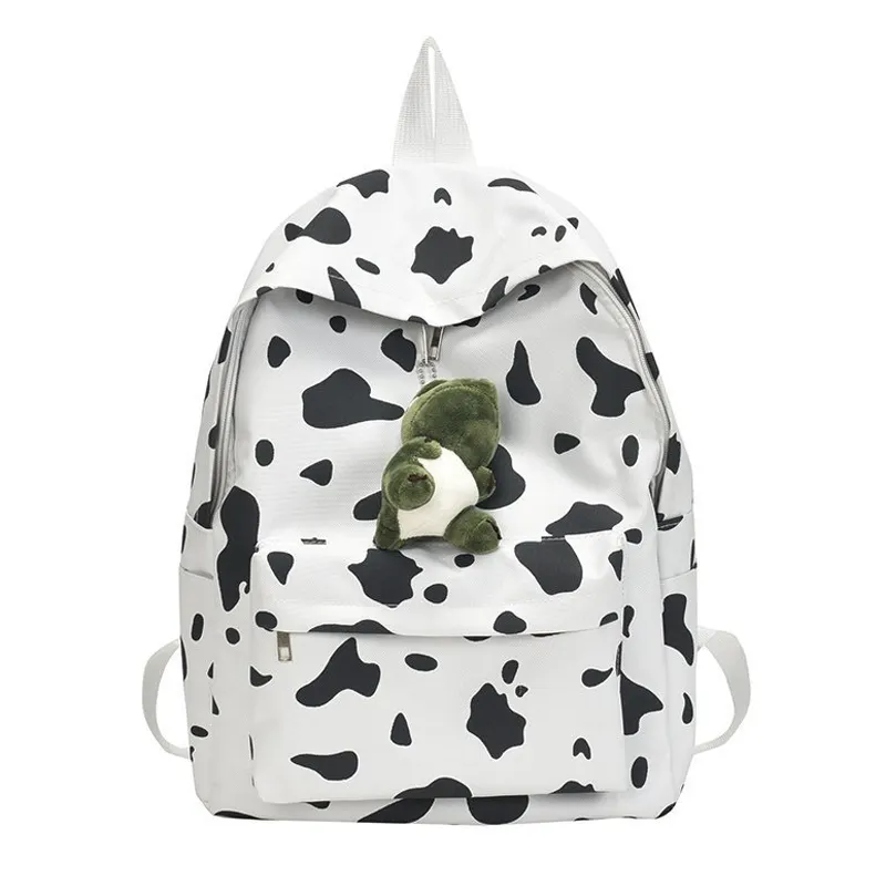 ZR187-mochila de Nylon para niña, versión coreana de la serie Harajuku Sen, versátil, con estampado de vaca de fuego, Ins, 2023