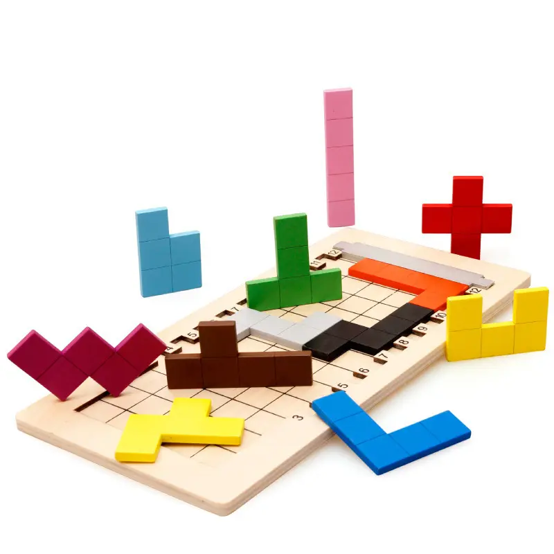 Rompecabezas en forma de madera Tangram, rompecabezas clásico y juego, juguetes educativos