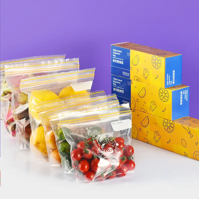 De plástico de almacenamiento de alimentos congelados de embalaje de alimentos de plástico transparente ziplock bolsa en caja de embalaje