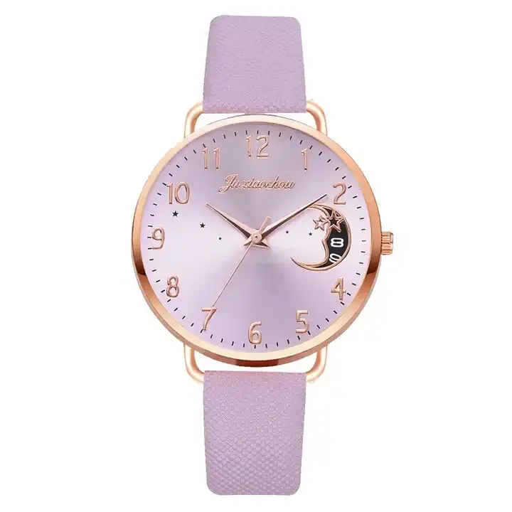 Gran oferta, reloj para mujer, esfera con números de Luna, correa de cuero para mujer, reloj de pulsera de cuarzo, reloj para mujer, conjunto de relojes