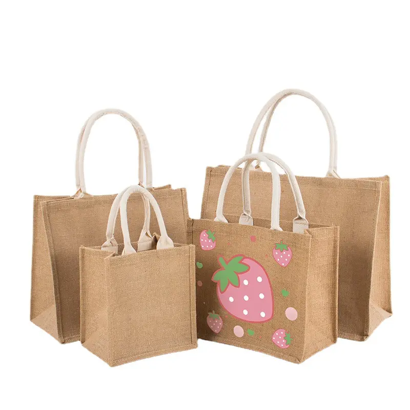 rope handles wholesale jute shopping bag custom printed canvas linen tote bag eco friendly burlap tote bags
