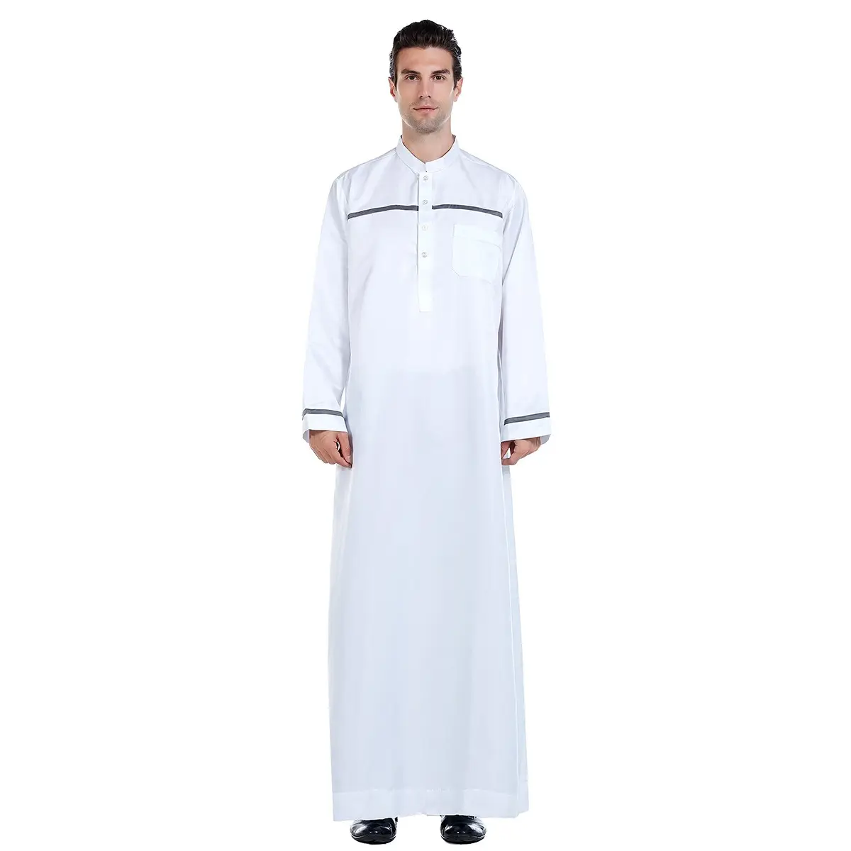 Venta caliente Arabia Saudita Dubai hombre islámico ropa musulmán árabe hombres Thobe Thawb Robe M0047