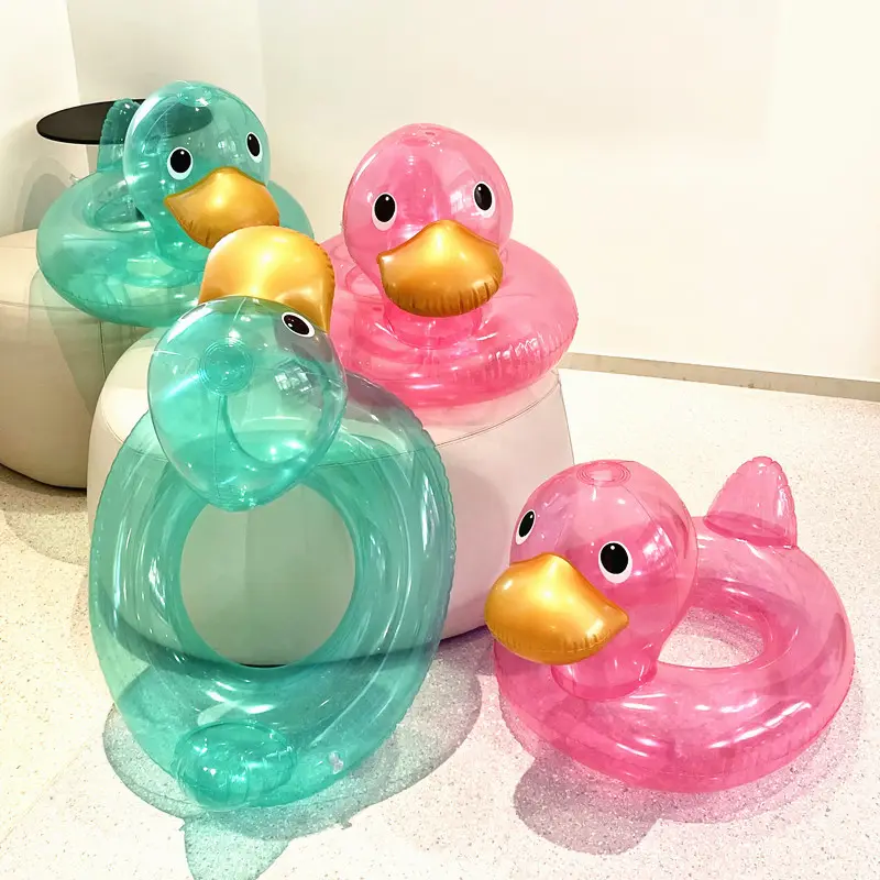 Anillo de natación inflable transparente en forma de pato para niños, nuevo diseño