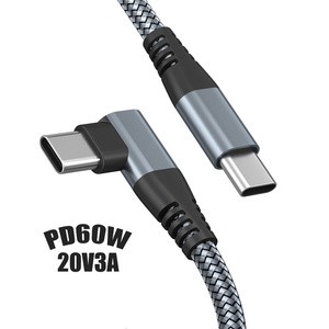 USB C数据电缆3A 60W PD快速充电编织充电器线3英尺6英尺10英尺长尼龙护套，适用于电脑iOS弯头风格 - Product Image 3