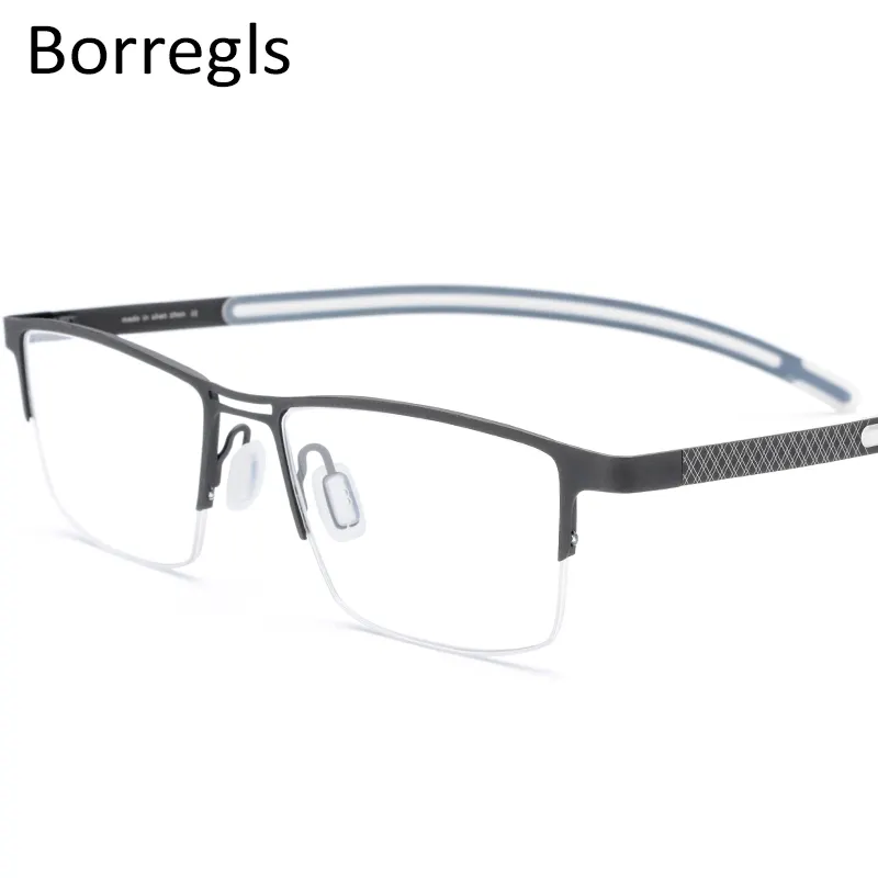 Borregls B 티타늄 안경 프레임 남성 처방전 안경 반 무테 안경 근시 광학 안경 1872