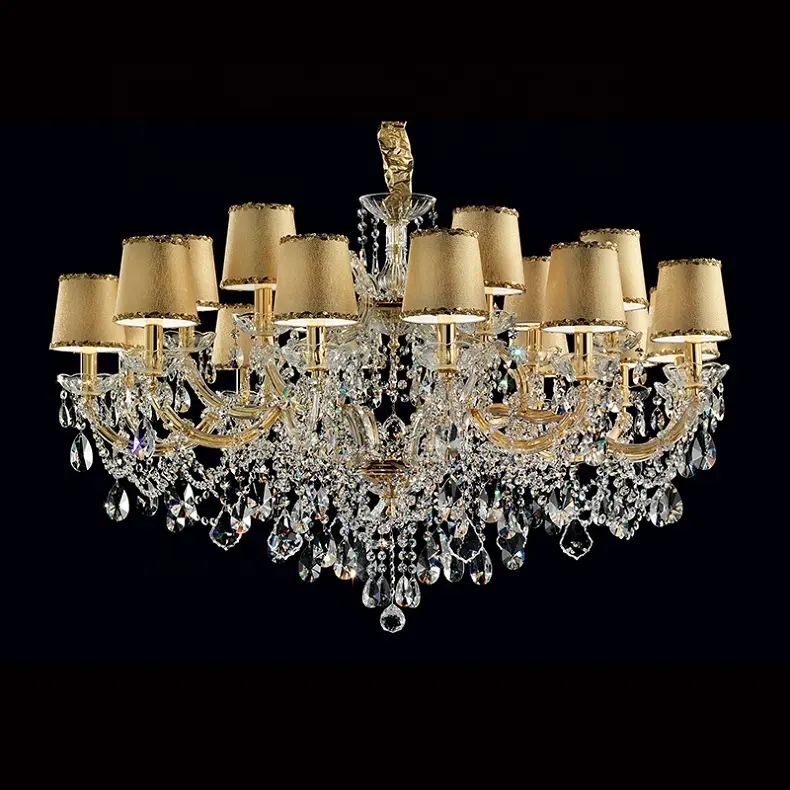 Doré personnalisé bougie lampe de décoration d'événement de luxe grand or lustres en cristal de plafond