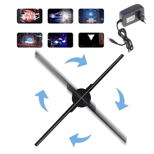 Yuvarlak şeffaf akrilik holografik vitrinin 3d led hologram fan kapağı