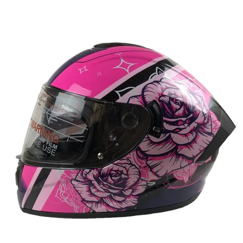 Casco integral de motocicleta eléctrica rosa para mujer con viseras dobles con certificado DOT ABS
