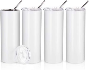 החסר סובלימציה סקיני כוס לבן 20 OZ ישר נירוסטה כוס עם מתכת קש עבור ספל כוס חום עיתונות