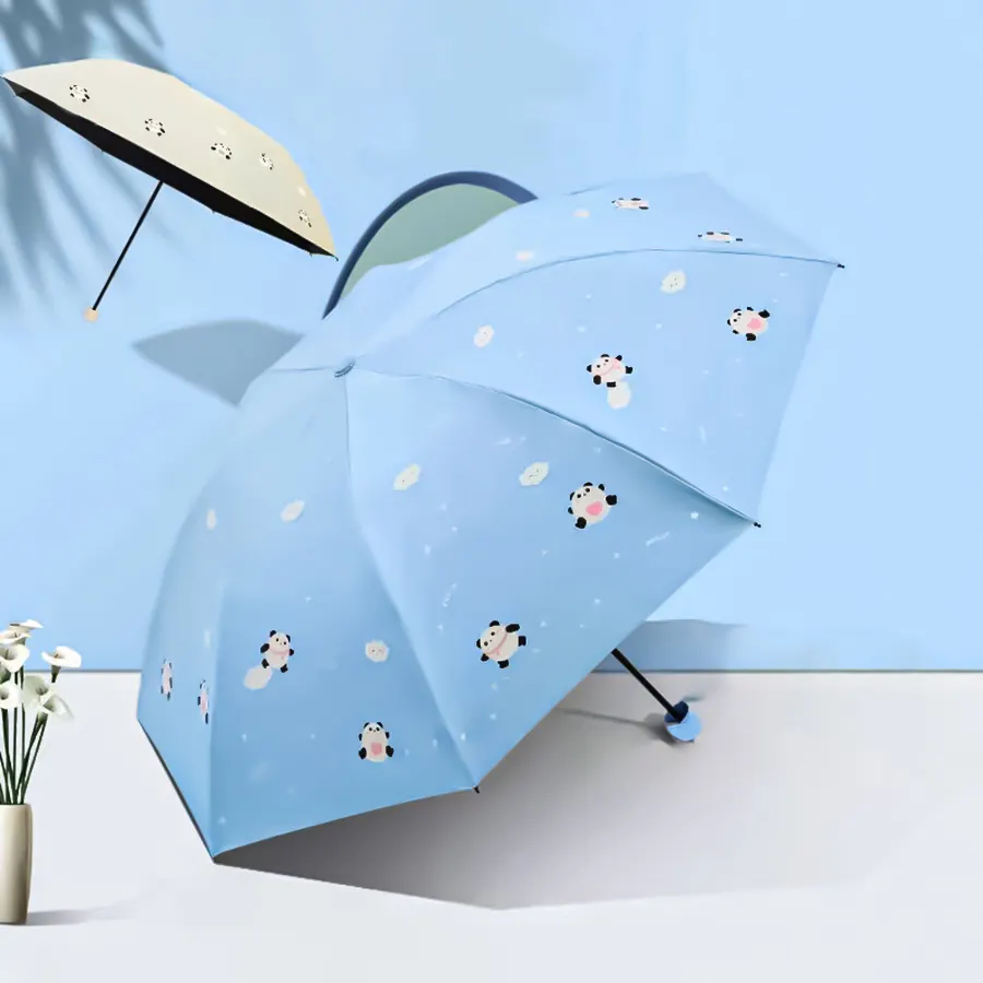 Guarda-sol de chuva mini-paraguas anti-UV, guarda-sol dobrável portátil para mulheres e crianças, guarda-chuva panda para animais, guarda-chuva para chuva