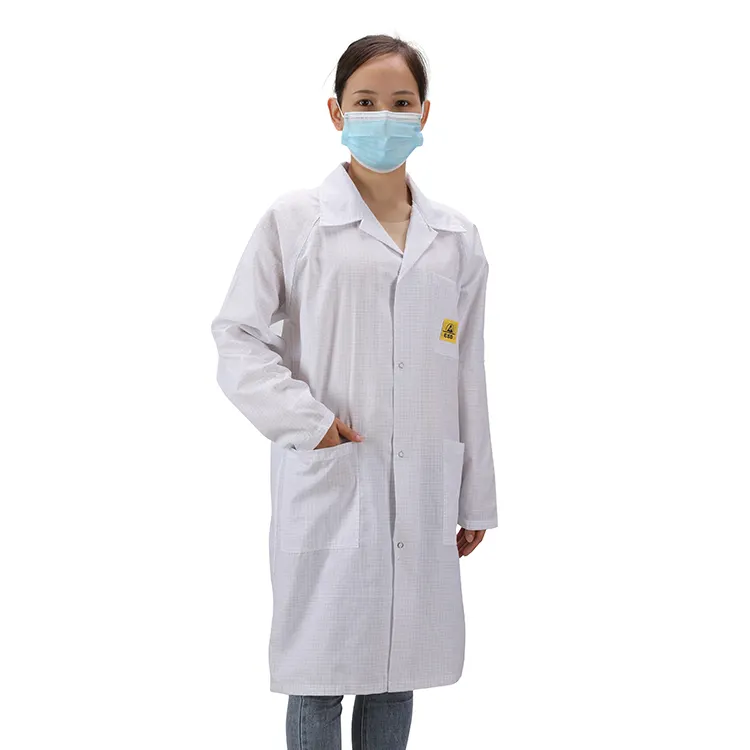 ESD Smock Cotton Polyester Antistatic Cleanroom Garment Lab Coat