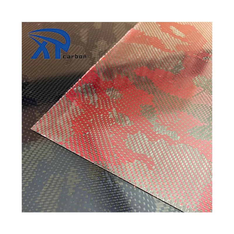 Taglio CNC diretto in fabbrica leggero foglio di rondella di trascinamento in fibra di carbonio modello mimetico rosso 1mm
