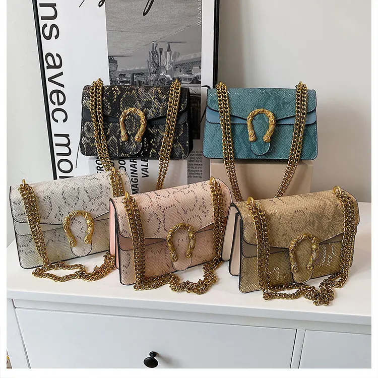 2024 New Brand Fashion Designer ispirato Snake Pattern Print Ladies Women Chain Shoulder Crossbody Bags borse da donna borse