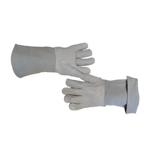 Schweißer handschuhe, Premium Ziegenleder mit Spalt leder manschette mit aus gezeichnetem Griff, geeignet für WIG/MIG-Schweißen