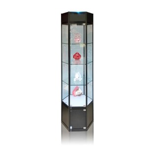2024 New arrivals kim loại hình lục giác thủy tinh đồ trang sức hiển thị trường hợp tủ ánh sáng xoay cửa hàng đứng <span class=keywords><strong>Showcase</strong></span> thiết kế trang trí/ - Product Image 1