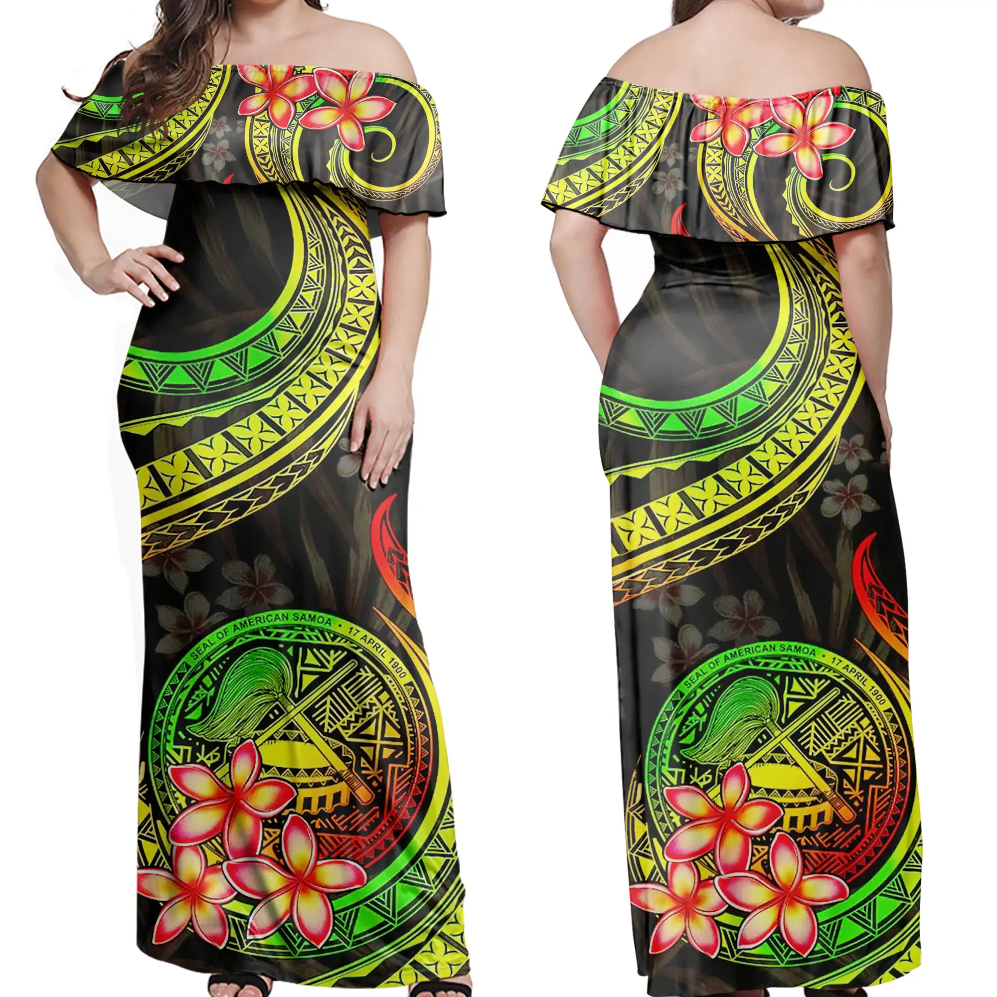 Samoan Tribal Print Off Schulter kleid Print on Demand Sommer komfort Weiches Kleid Hibiskus Polynesi scher Stil Damen bekleidung Heiß