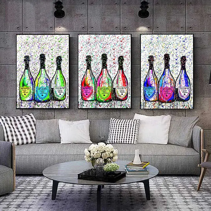 Arte Pop de pintura con Graffiti para pared, botella de champán, imágenes artísticas y carteles impresos en lienzo para decoración del hogar, Cuadros, decoración para sala de estar