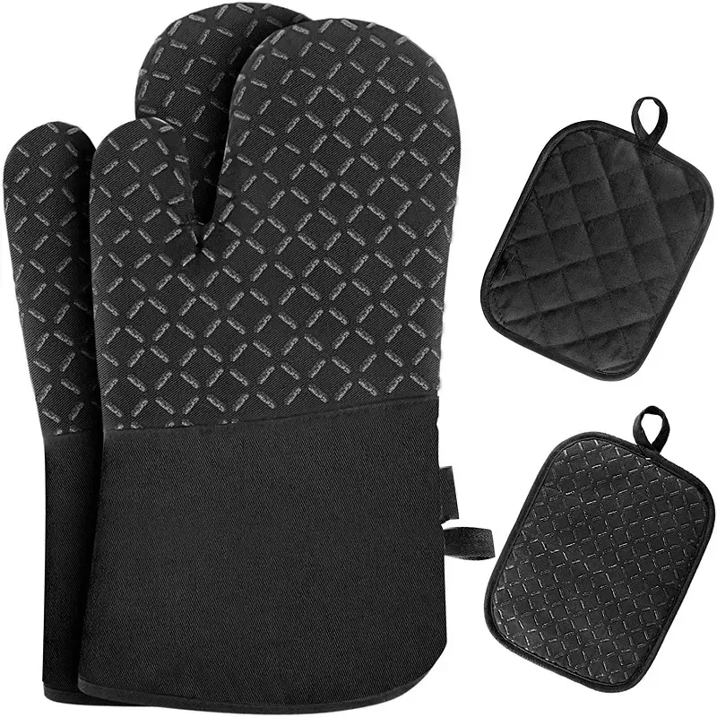 Gants de cuisine en silicone antidérapants à manches extra longues et résistant à la chaleur pour la cuisson des grillades