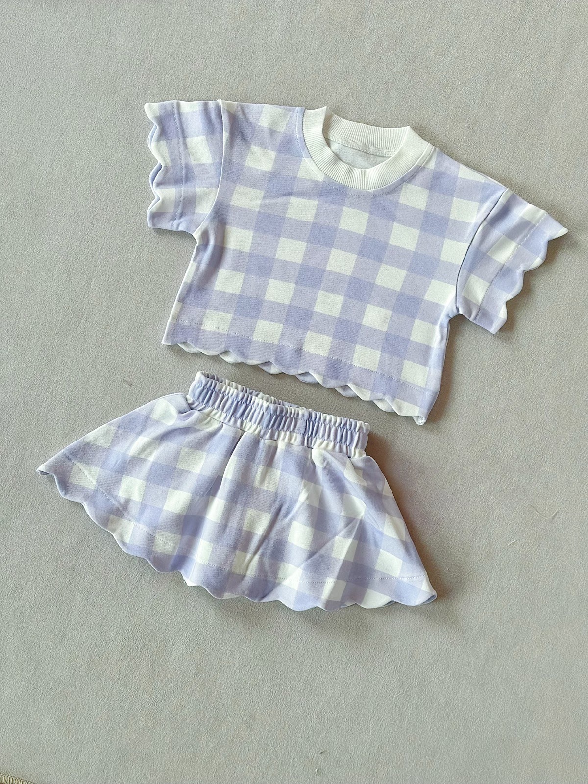 Purple plaid skirt set