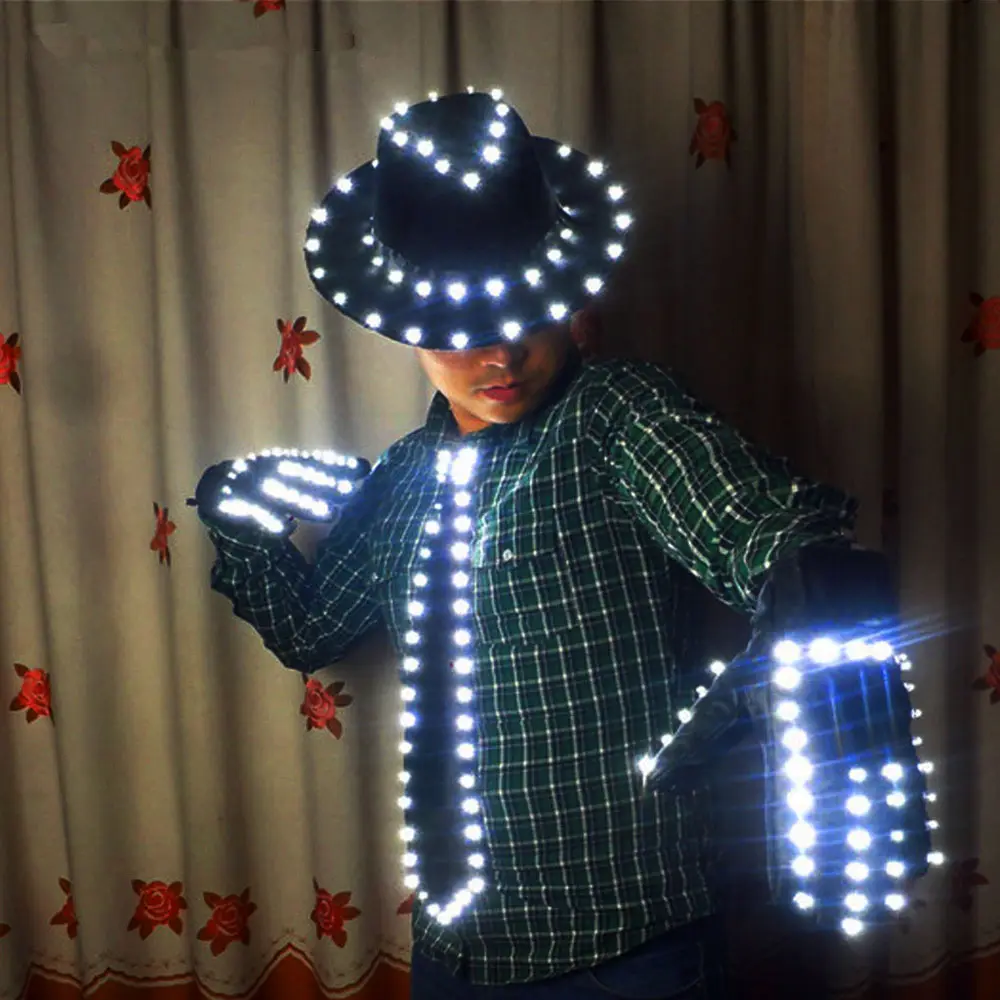 Fantástico Unisex EL Wire Mike Jackson disfraz de bailarina neón brillante tira LED luces de escenario para atractivo Festival Gala Showsuit