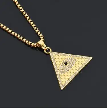 Colar e pingente pirâmide triângulo egípcio, colar e pingente com corrente cubana iluminados de horus ouro/prata hip hop jóias