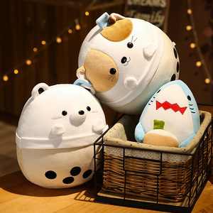 Stokta toptan 25cm hayvan ayı kedi köpekbalığı sevimli inci fincan şekli dolması peluş oyuncak kabarcık karikatür süt çay Boba peluş oyuncak - Product Image 2