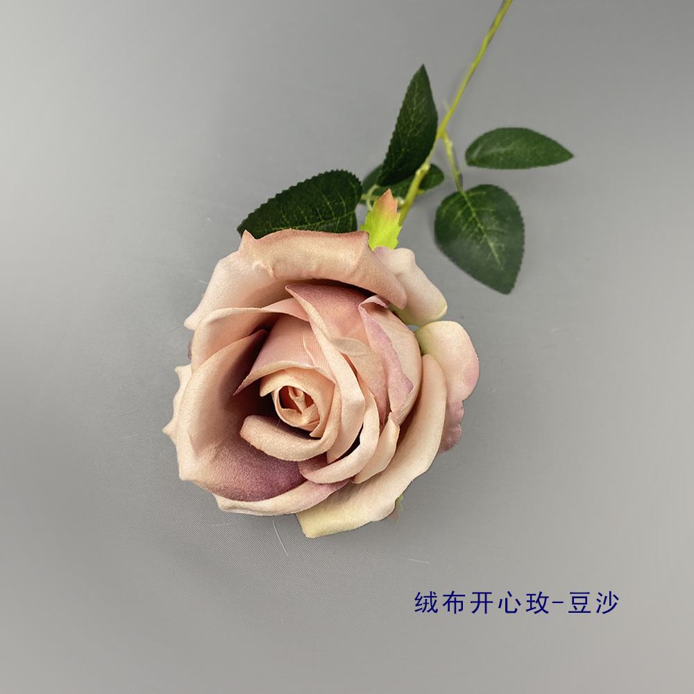 กำมะหยี่ลายฉลุสีเบจรูปดอกกุหลาบ