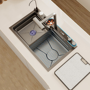 Tiktok akıllı Modern büyük tek İşlevli Sus304 Anti Scratch Led fincan yıkama ile dijital ekran şelale mutfak lavabo - Product Image 1