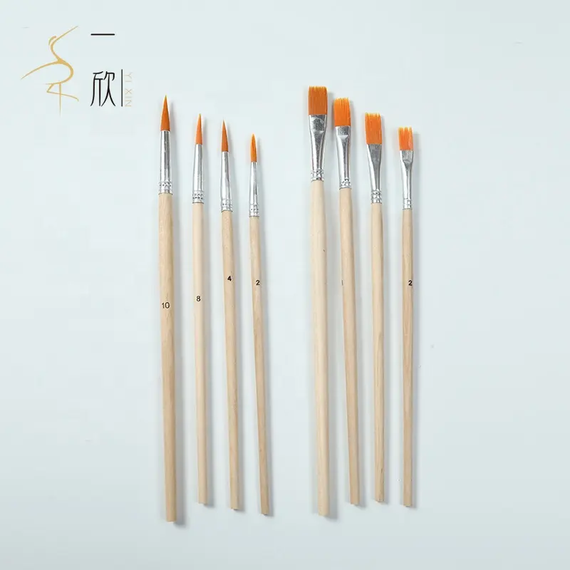 Рекламная нейлоновая кисть для рисования, 8 разных размеров, кисть для рисования с деревянной ручкой