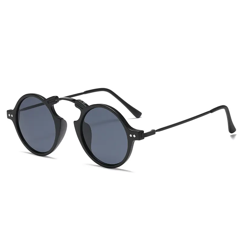 Óculos de sol redondos pequenos para homens e mulheres, óculos de sol steampunk elegantes de acetato retrô, novidade de 2024