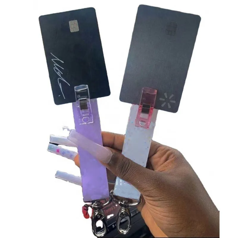 Credit Card Puller Atm Keychain Acrylic Debit Bank Card Grabber Non Contact Card Picker For Long Nails Plastic Clip Key Chains