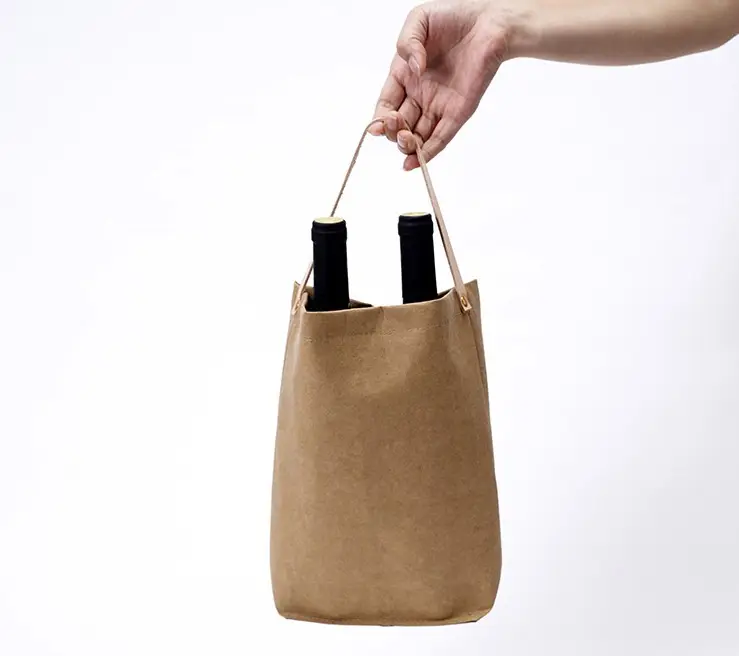 अनुकूलित नॉर्डिक आईएनएस रचनात्मक उपहार पिकनिक बैग कूलर क्राफ्ट कागज रेड वाइन बैग डबल बोतलों के साथ धो सकते हैं