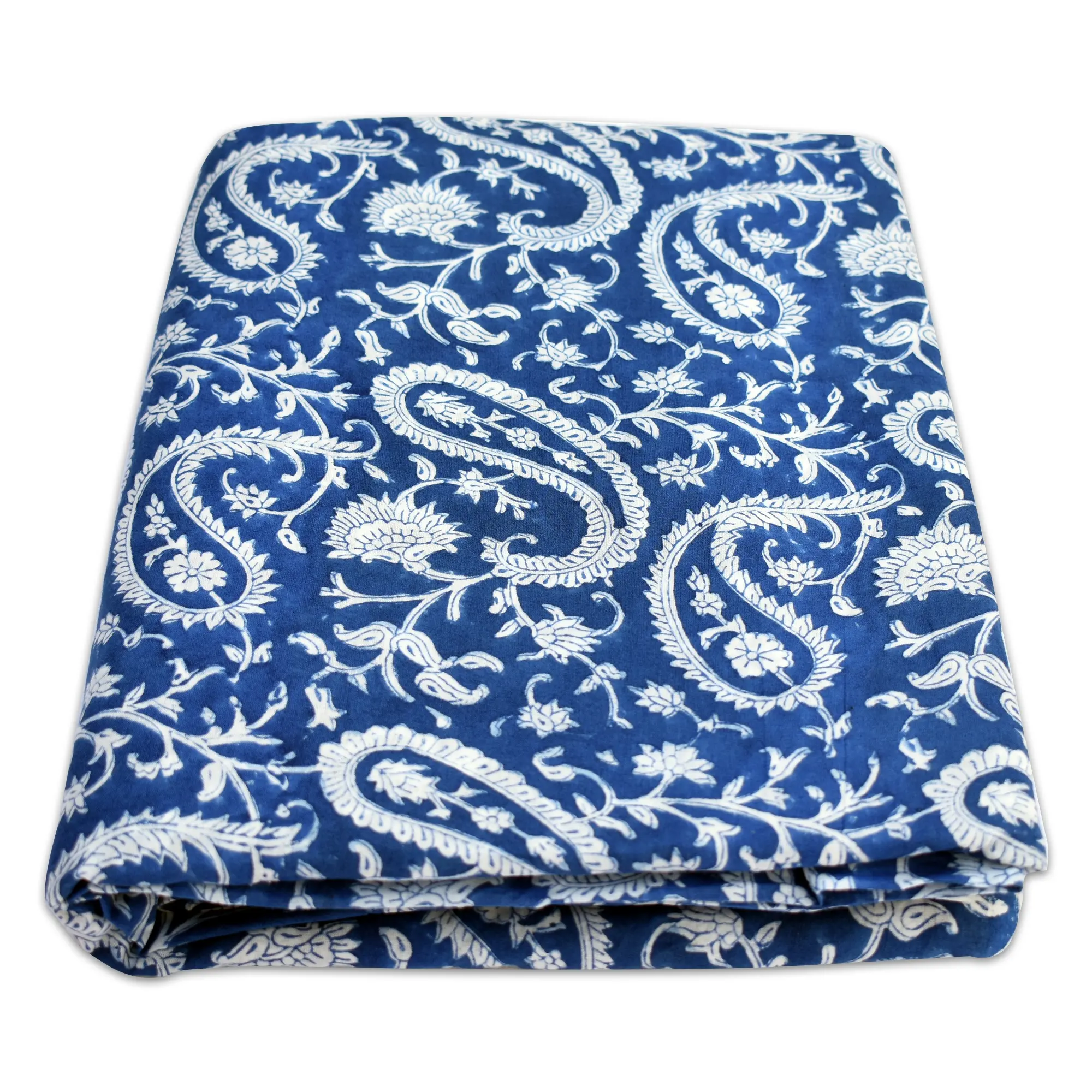 قماش بيسلي هندي مصبوغ يدويًا من القطن الطبيعي لقماش الملابس الأزرق الجميل فستان صناعة بالجملة