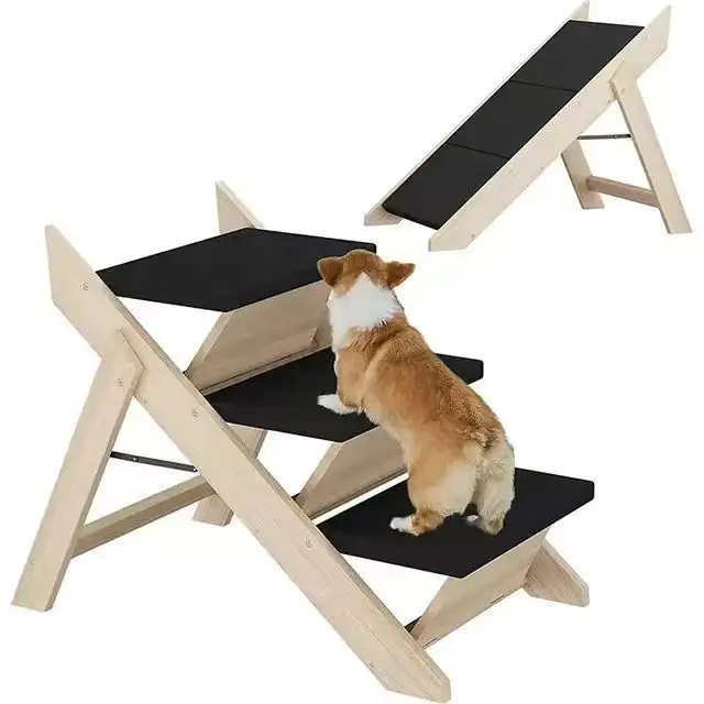 Escaliers en bois pour animaux de compagnie marches pliables 3 niveaux rampe d'escaliers pour chiens parfaite pour les lits et les voitures échelle de chat Portable fournitures pour animaux de compagnie