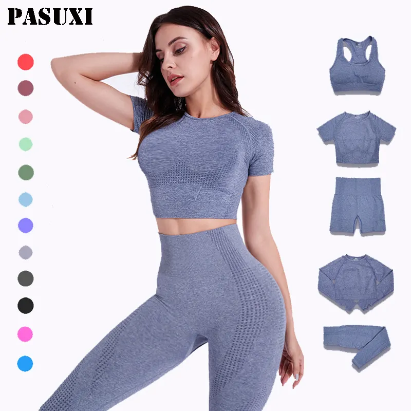 PASUXI-Ropa deportiva para hombre, pantalones de Yoga ajustados de cintura alta con bolsillo, 5 piezas