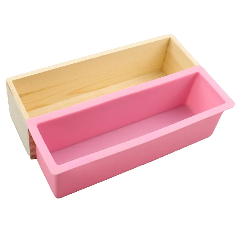 Molde de silicona para jabón Rectangular y Flexible, herramienta de bricolaje con caja de madera para hacer tortas, 42oz, venta al por mayor