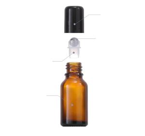 5ml 10ml 15ml 20ml 30ml 50ml空の琥珀色ガラスロールボトル付きメタルローラーボール付きブラック/ゴールドキャップエッセンシャルオイル香水用 - Product Image 5