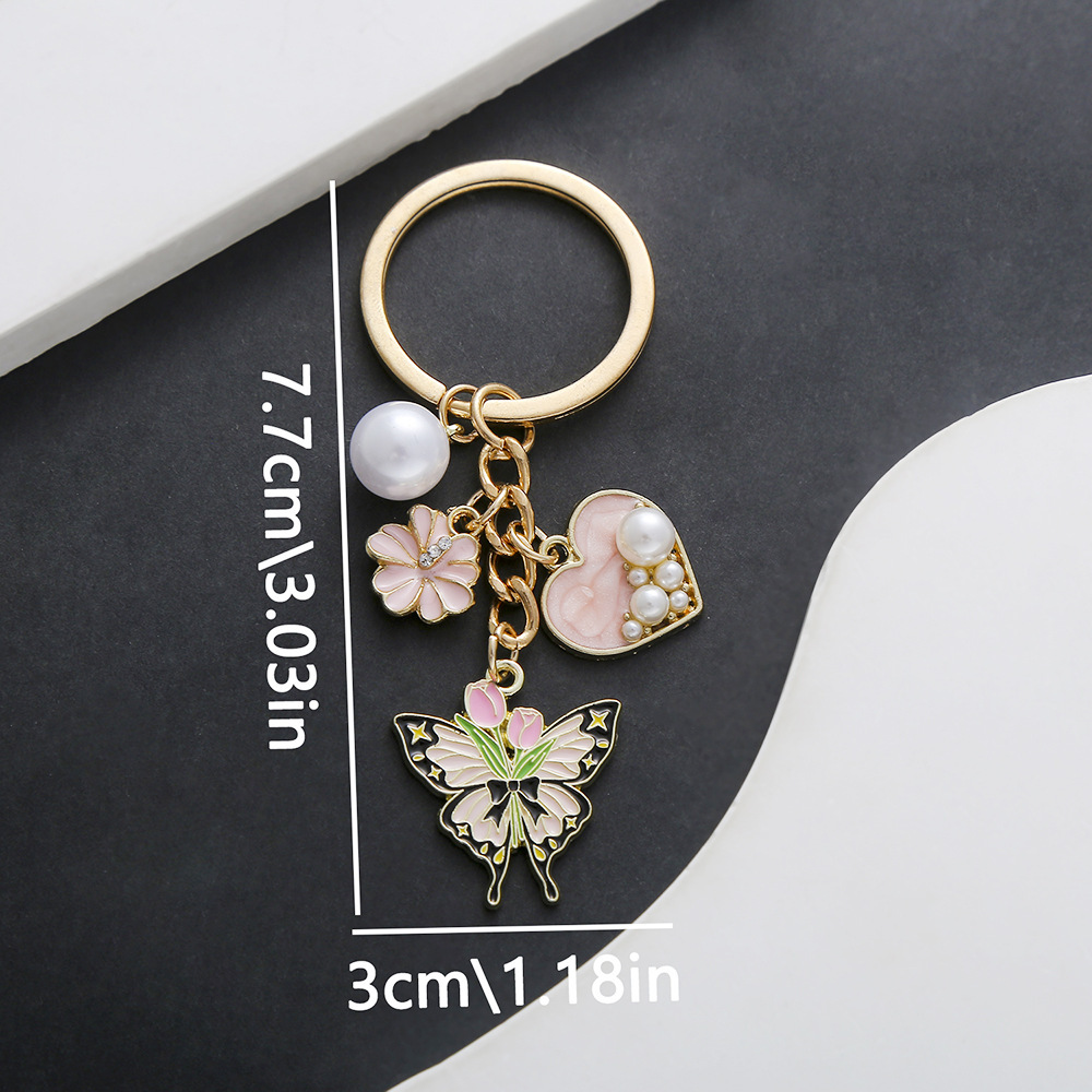 1-piece oil-drop pink heart flower keychain set-er724-112g