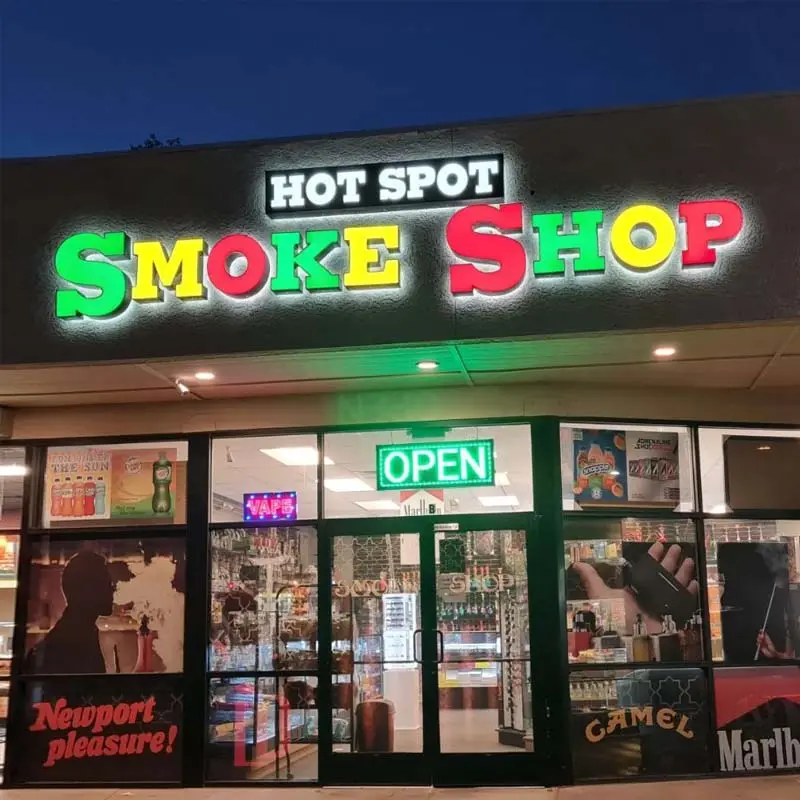 Letrero personalizado con LED iluminado para el nombre de la tienda, letrero led de metal para exteriores con letras iluminadas, letrero de tienda con humo