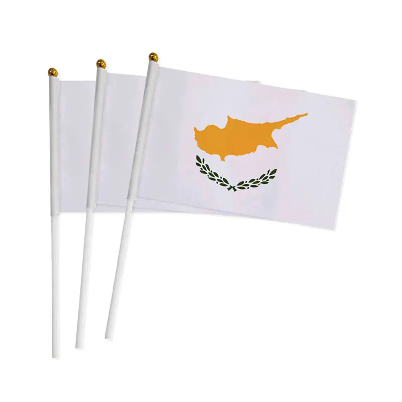 Huiyi Polyester kıbrıs ülke el bayrakları 14*21Cm özel cumhurbaşkanlığı seçim kıbrıs Mini el dalga bayrağı