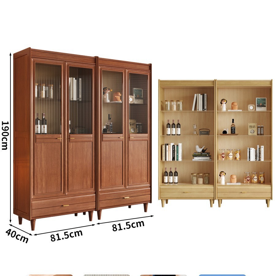 Cherry wood color solid wood four-door bookcase