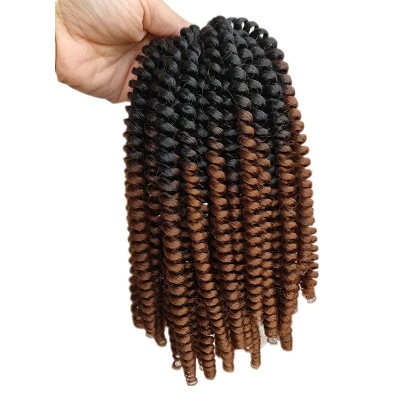 Prix pas cher 8 pouces Brun Ombre Printemps Torsion Synthétique Crépus Torsion Crochet Tresses Extensions De Cheveux pour Les Femmes Noires Gonflable Torsion