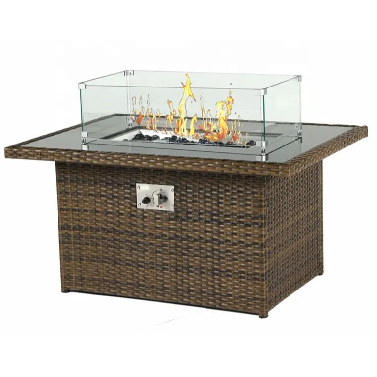 Wicker woven dinning table/grill table/Barbecue table firepit table