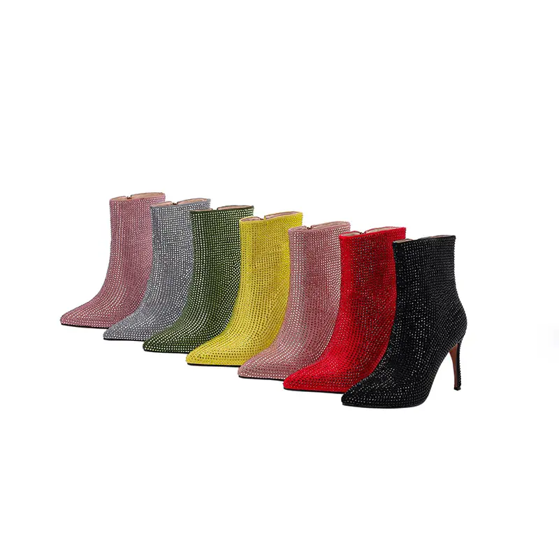 Xinzi botas femininas personalizadas, botas femininas de inverno, bico fino, strass 9.5, salto alto