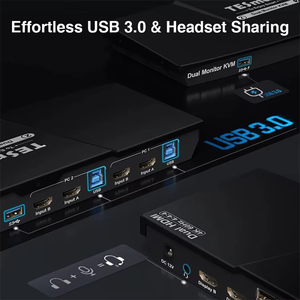 TESmart USB 3.0 HDMI KVM交换机2显示器显示2台电脑4K @ 60hz双显示器KVM交换机HDMI 2端口2x2矩阵KVM