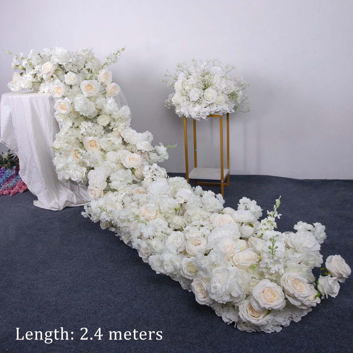 Blanco-240*45cm(sin bola de flores)