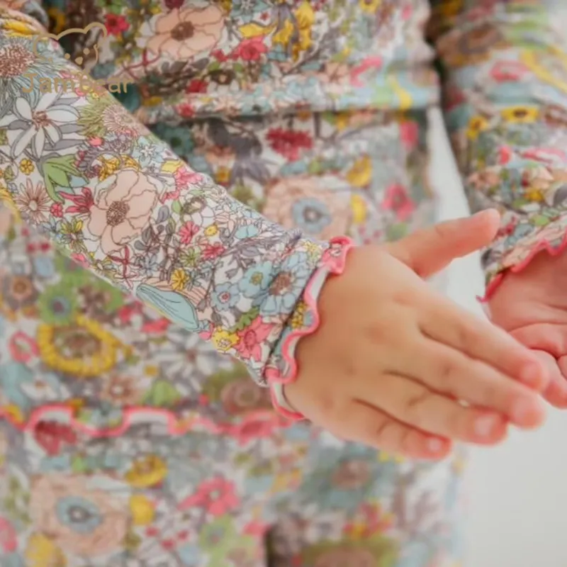 Pyjamas pour enfants écologiques et biologiques Ensemble de pyjamas à fleurs en menthe pour enfants Pyjamas en modal pour filles Jammies à fleurs pour bébés filles