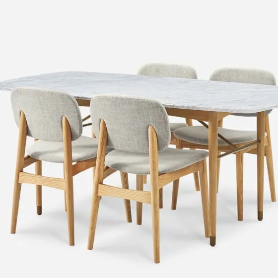 Juego de mesa de mármol de lujo, nuevo diseño, equipado con cuatro sillas