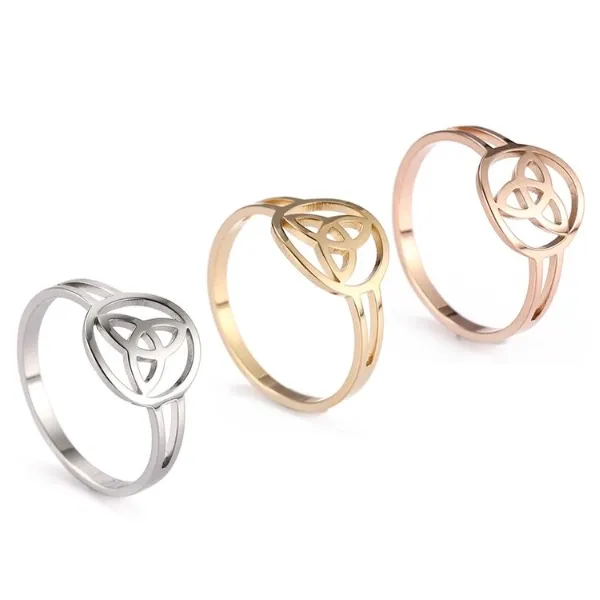Anello con nodo celtico classico più popolare anello in acciaio inossidabile argento lucido delicato Triquetra